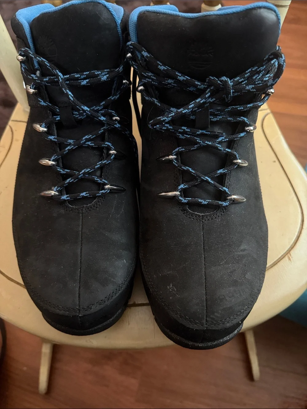 Timberland Black Men's Nubuck Hiking Boots with Blue-Accent Laces